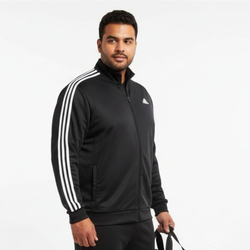Adidas Men's Black & White Long Sleeve Zip Up Athletic Sport Track Jacket 2XLT